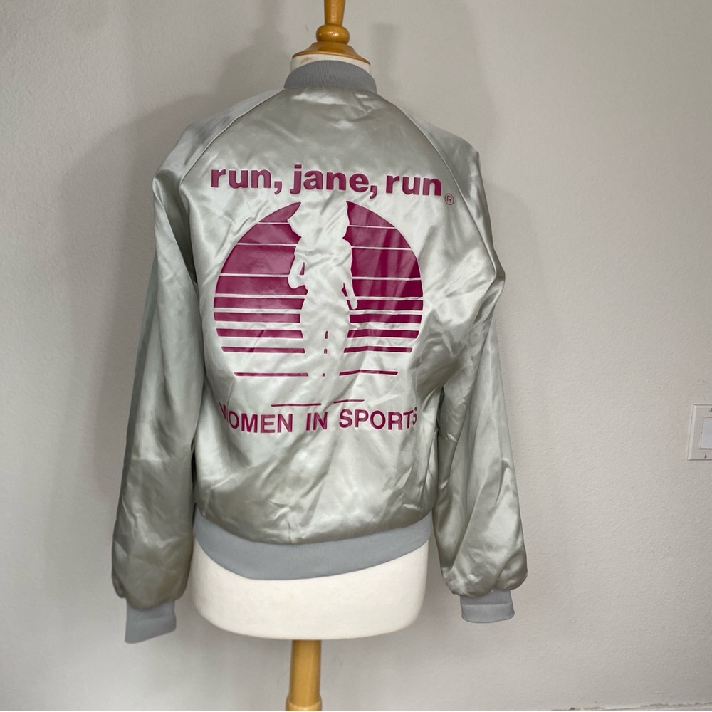 Chalk Line Gray Satin Run Jane Run Women in Sports Oversize Bomber Jacket Size M